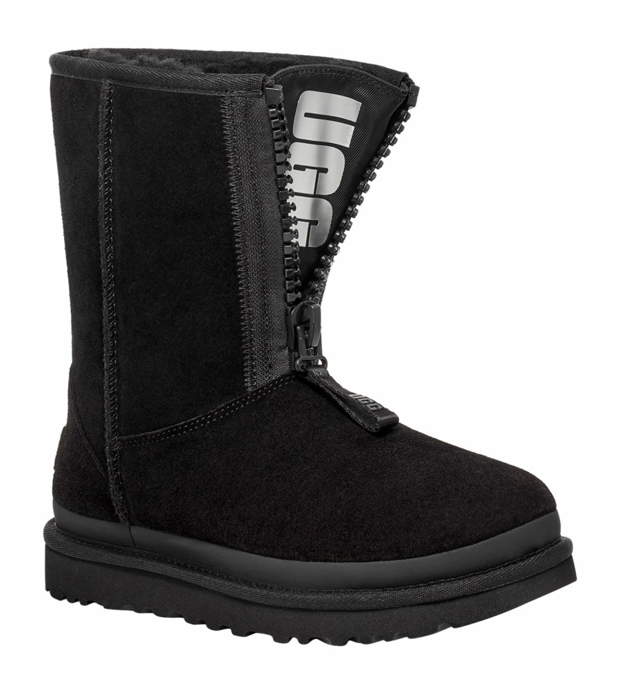 Femme UGG | Bottes Ugg Femme Classic Short Zipper Tape Logo Black