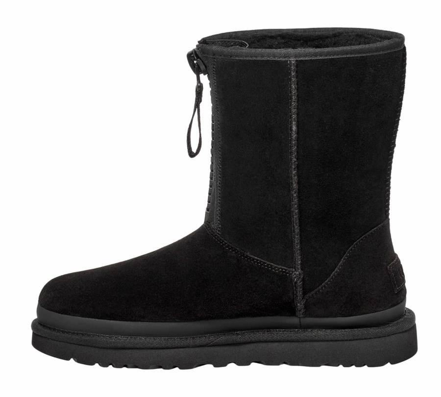 Femme UGG | Bottes Ugg Femme Classic Short Zipper Tape Logo Black