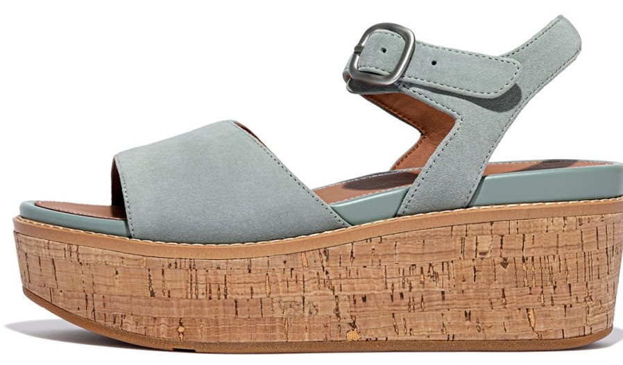 Femme FitFlop | Sandales Fitflop Femme Eloise Cork-Wrap Suede Back-Strap Wedge Cool Blue