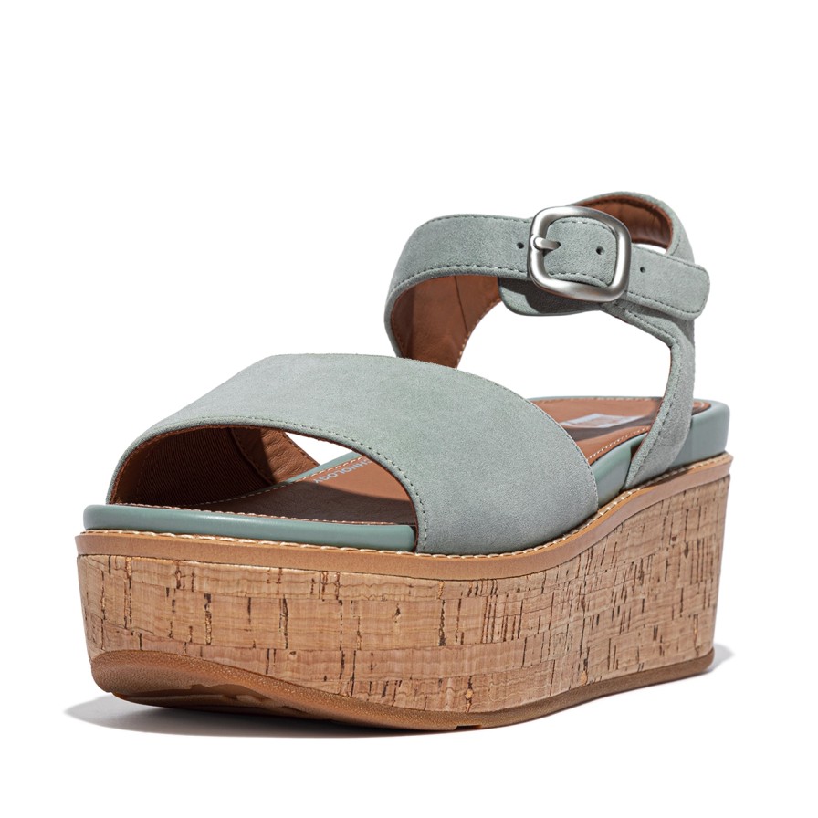 Femme FitFlop | Sandales Fitflop Femme Eloise Cork-Wrap Suede Back-Strap Wedge Cool Blue