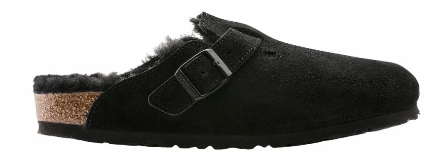 Femme Birkenstock | Sabots Birkenstock Unisexe Boston Black Black Narrow Suede Sheepskin