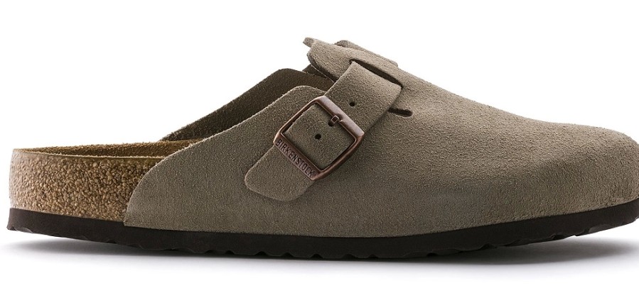 Homme Birkenstock | Sabots Birkenstock Unisexe Boston Sfb Taupe Regular Suede Leather