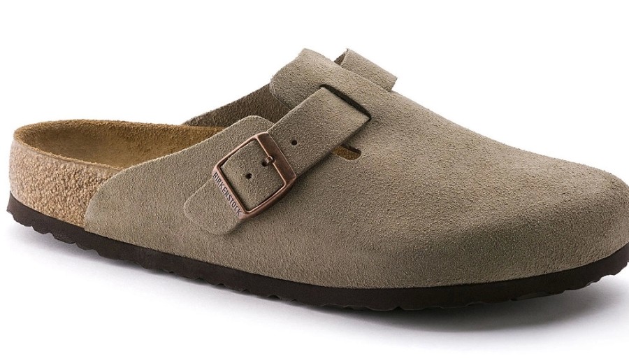 Homme Birkenstock | Sabots Birkenstock Unisexe Boston Sfb Taupe Regular Suede Leather