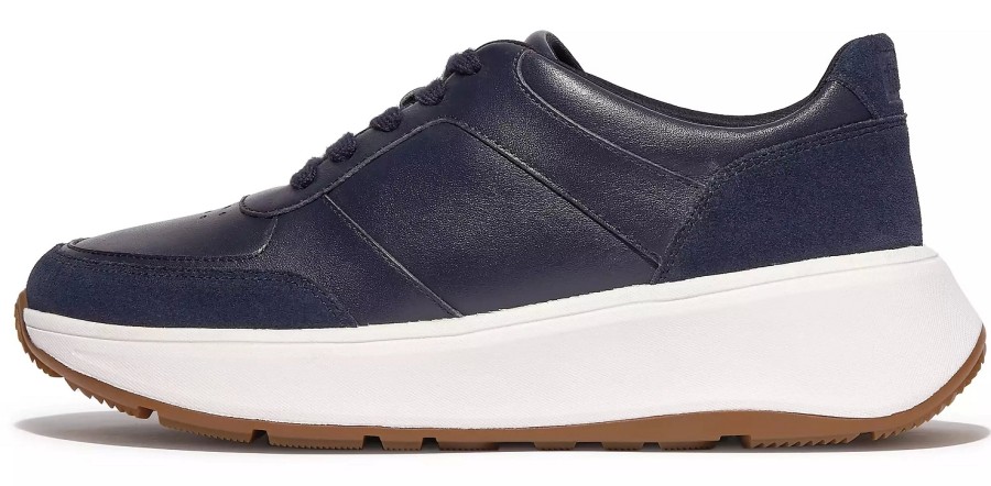 Femme FitFlop | Baskets Fitflop Women F-Mode Leather Suede Flatform Sneakers Midnight Navy