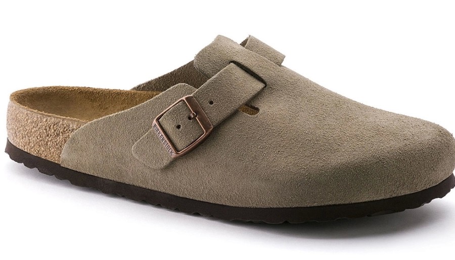 Femme Birkenstock | Sabots Birkenstock Unisexe Boston Sfb Taupe Regular Suede Leather