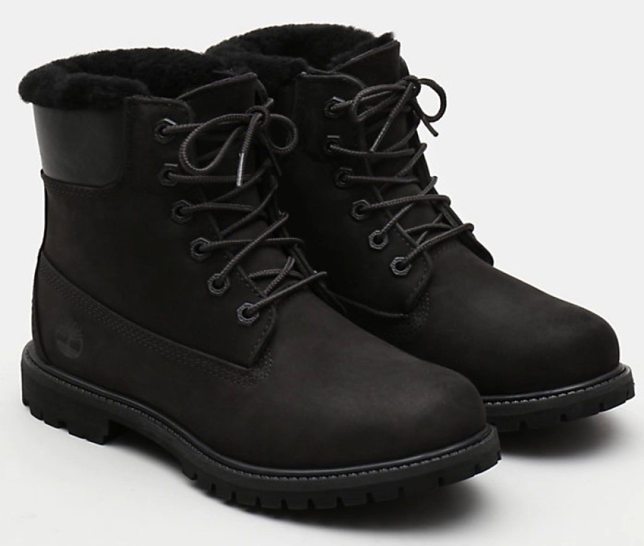 Femme Timberland | Timberland Femme 6 Inch Premium Shearling Lined Wp Black Nubuck