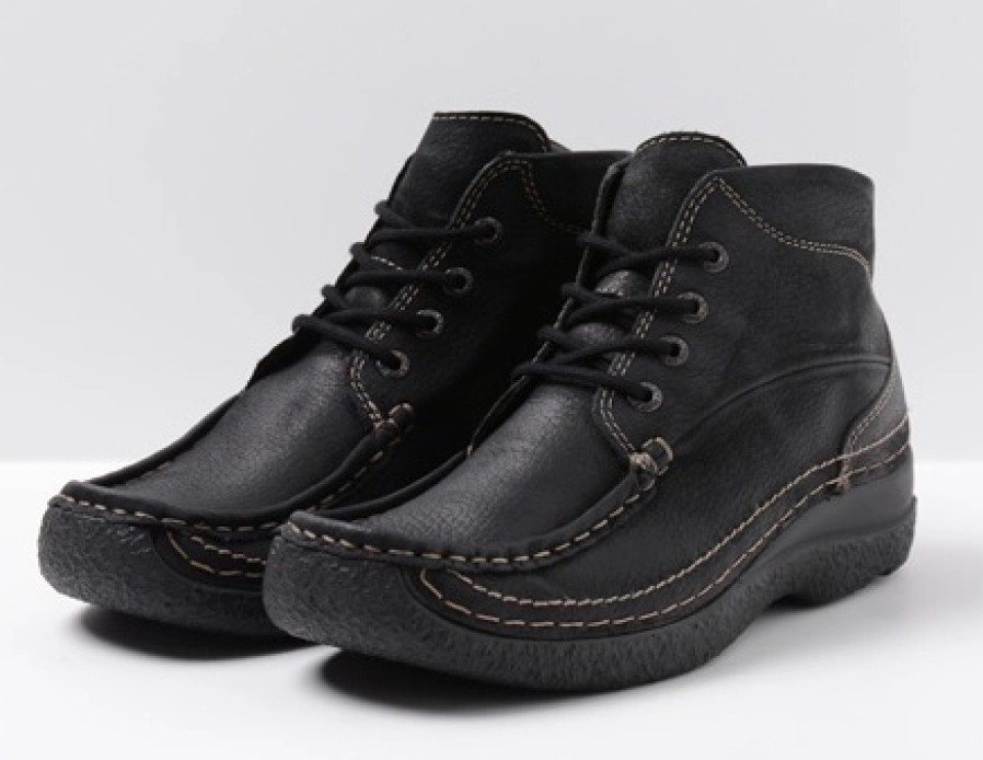 Femme Wolky | Chaussures A Lacets Wolky Women Roll Shoot Montana Nubuck Black