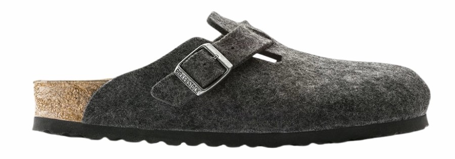 Femme Birkenstock | Pantoufles Sabot Birkenstock Unisexe Boston Feutree Anthracite Narrow