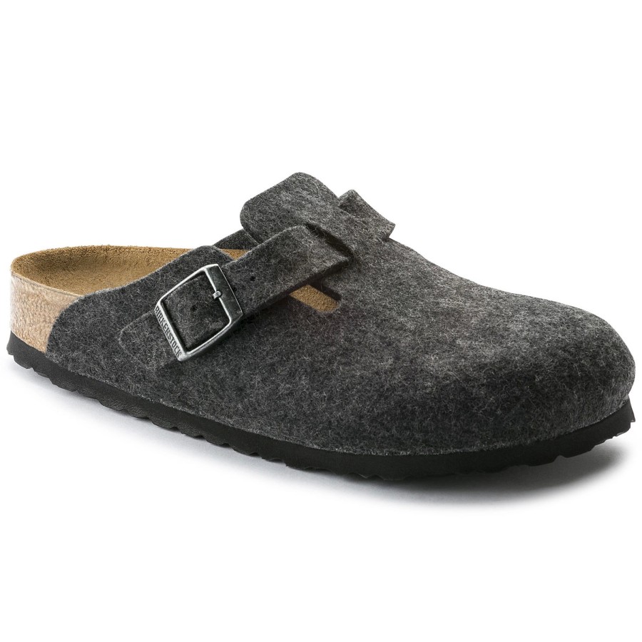 Femme Birkenstock | Pantoufles Sabot Birkenstock Unisexe Boston Feutree Anthracite Narrow