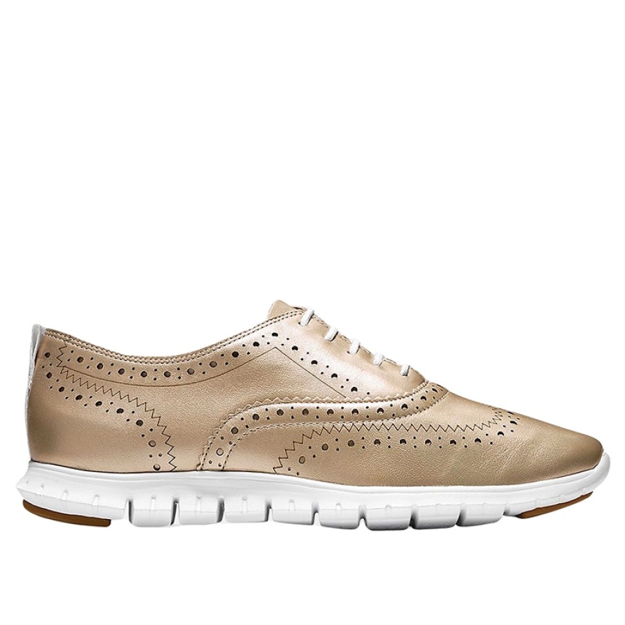 Femme Cole Haan | Chaussures Cole Haan Zerogrand Wing Oxford Matte Gold Leather White