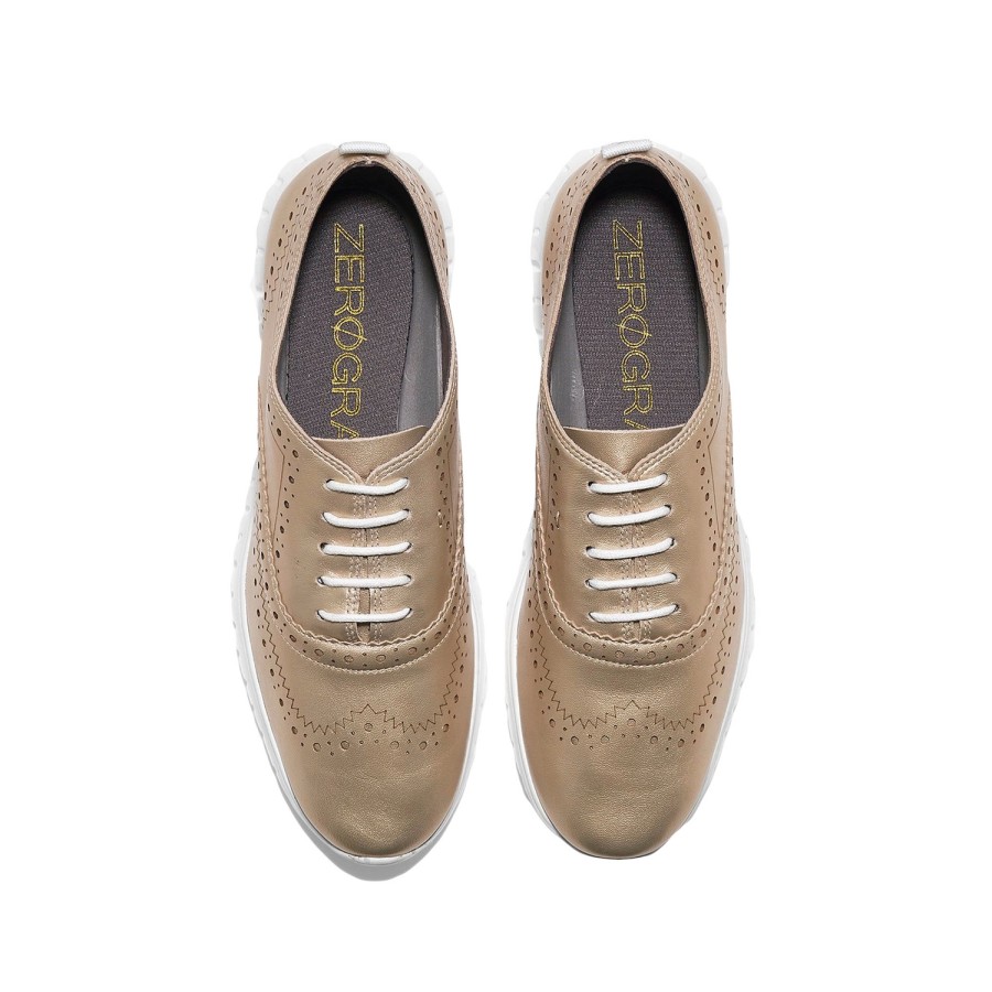 Femme Cole Haan | Chaussures Cole Haan Zerogrand Wing Oxford Matte Gold Leather White