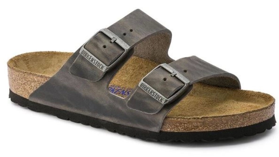 Homme Birkenstock | Sandales Birkenstock Unisexe Arizona Sfb Iron Oiled Leather Narrow