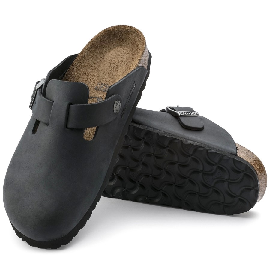 Femme Birkenstock | Sabots Birkenstock Unisexe Boston Leather Black Narrow