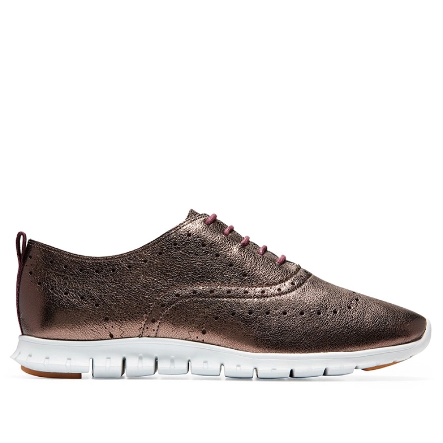 Femme Cole Haan | Cole Haan Zerogrand Wing Oxford Bronze Metal Leather White