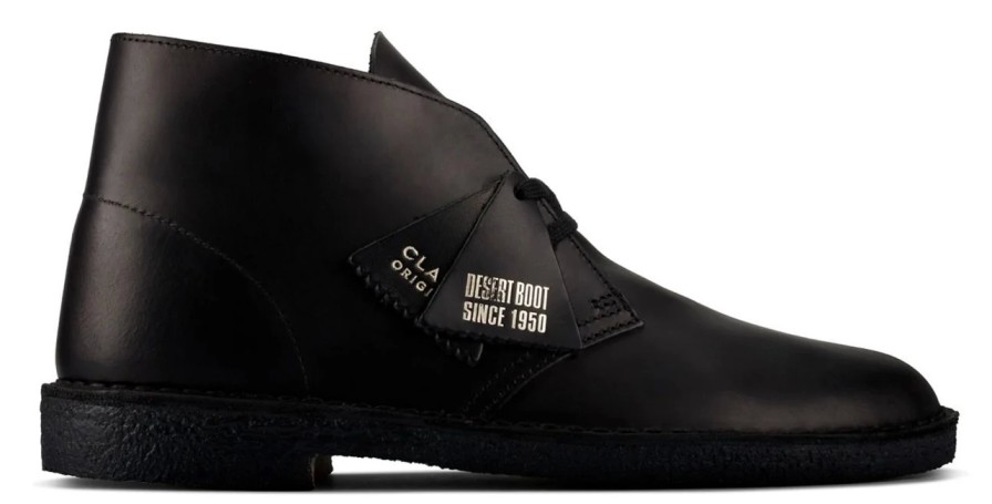 Homme Clarks Originals | Chaussures Clarks Originals Homme Desert Boot Black Polished