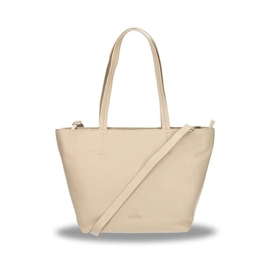 Accessoires Fred de la Bretoniere | Sac A Main Fred De La Bretoniere Grain Leather Taupe Medium