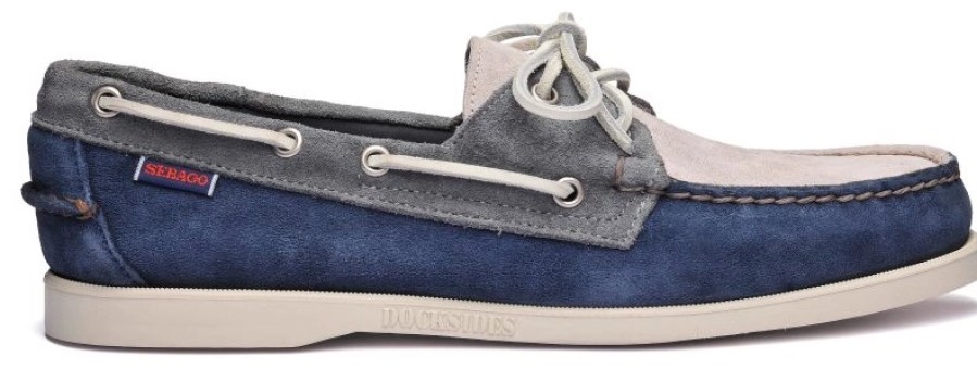 Homme Sebago | Chaussures Bateau Sebago Men Docksides Portland Jib Navy Dark Grey Mid Grey